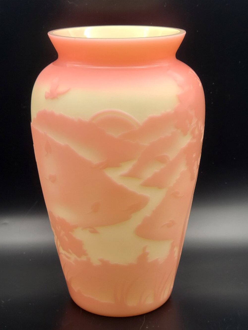 Fenton Kelsey Murphy Chris Carpenter Burmese Sand Carved Cameo Vase A/P SAMPLE